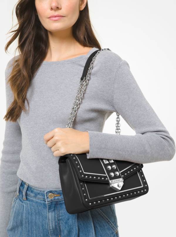 Damske Taška Cez Rameno Michael Kors SoHo Large Studded Leather Čierne - Kabelky Michael Kors Levně | EUYFA-1069